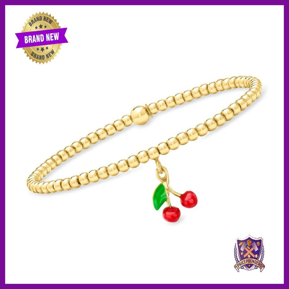 Italian 18kt Gold Vermeil Stretch Bracelet With Enamel Charm
